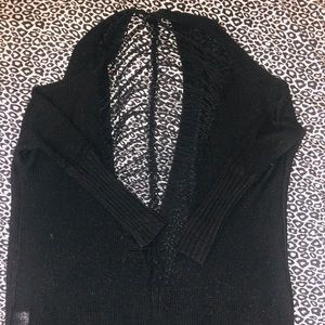 All Black Cotton Cardigan With The Back Shredded